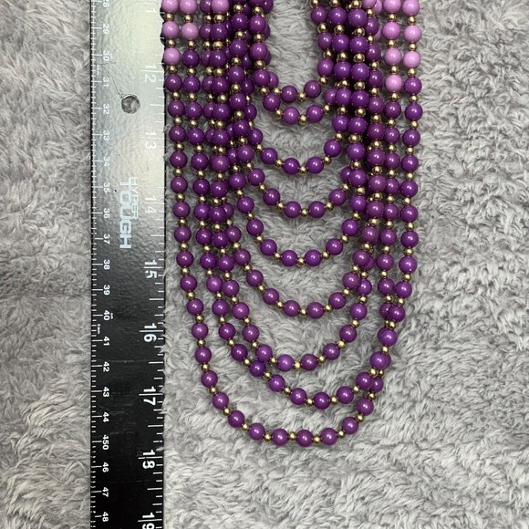 Multi-Strand Purple Ombre Beaded Statement Necklace Gold Tone Adjustable - Picture 3 of 4